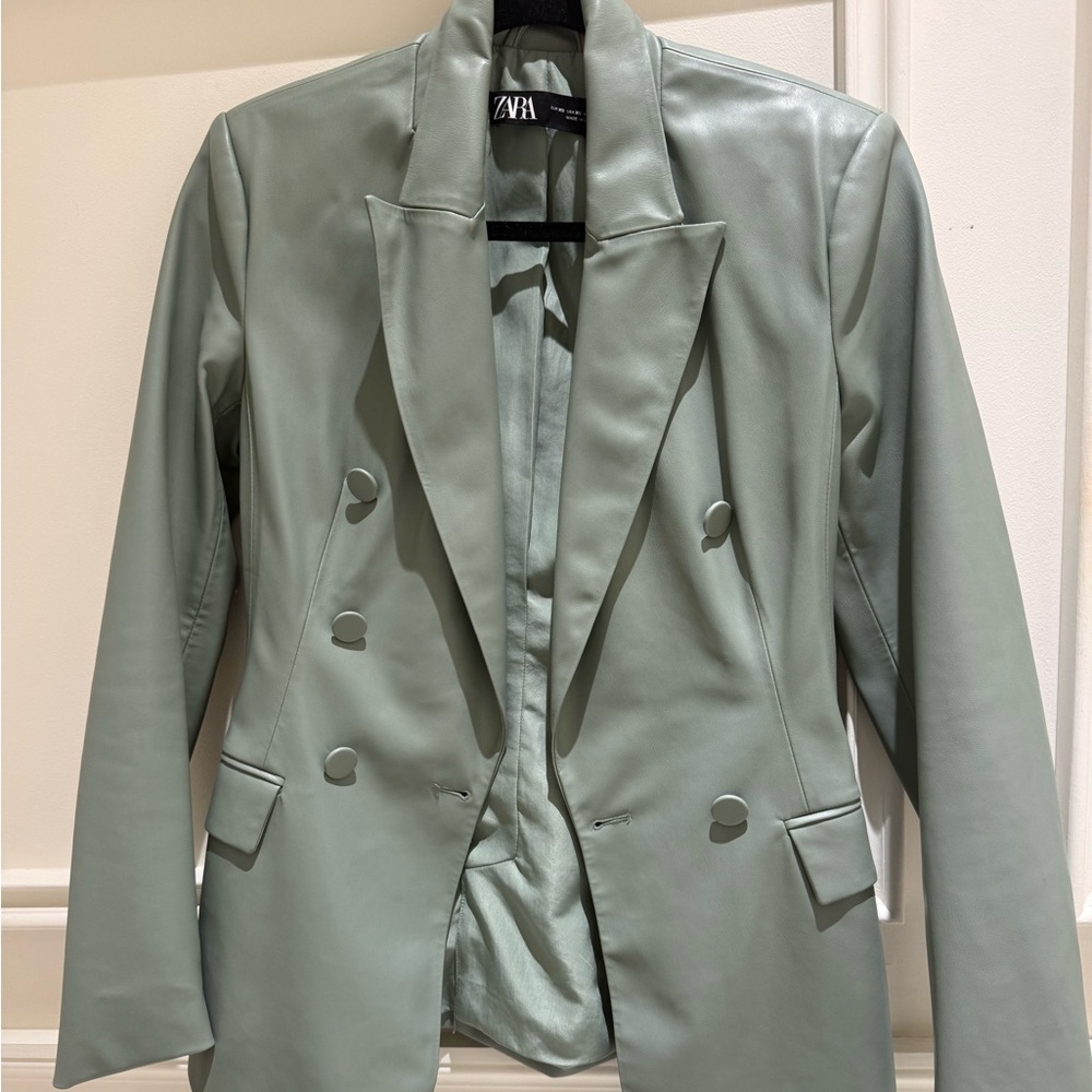 Zara Double-Breasted Sage Green Blazer